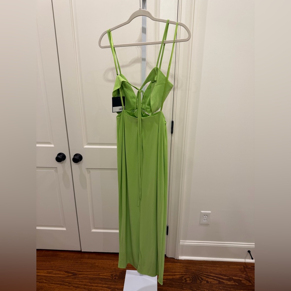 Mac Duggal 27110 Size 6 Bright Lime Neon Green Cutout Twist Open Back Maxi Dress - Picture 6 of 9